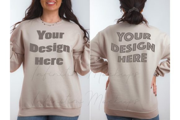 Download Gildan 18000 Sand Mockup Front and Back - Sand mockup Collection