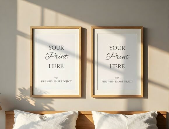 Download Duo Frame Mockup Above the Bed - Frame mockup Collection