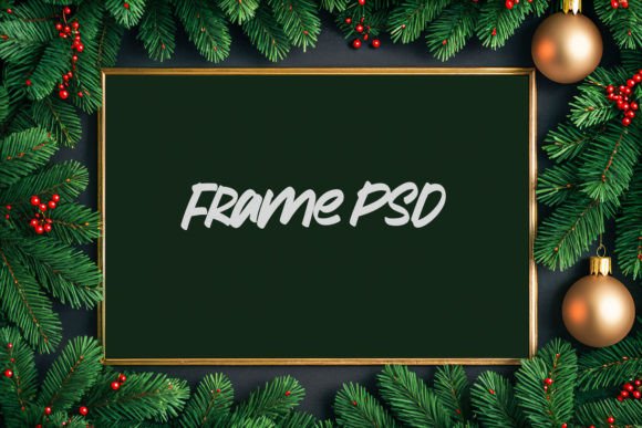 Download Christmas Horizontal Gold Frame Mockup - Frame mockup Collection